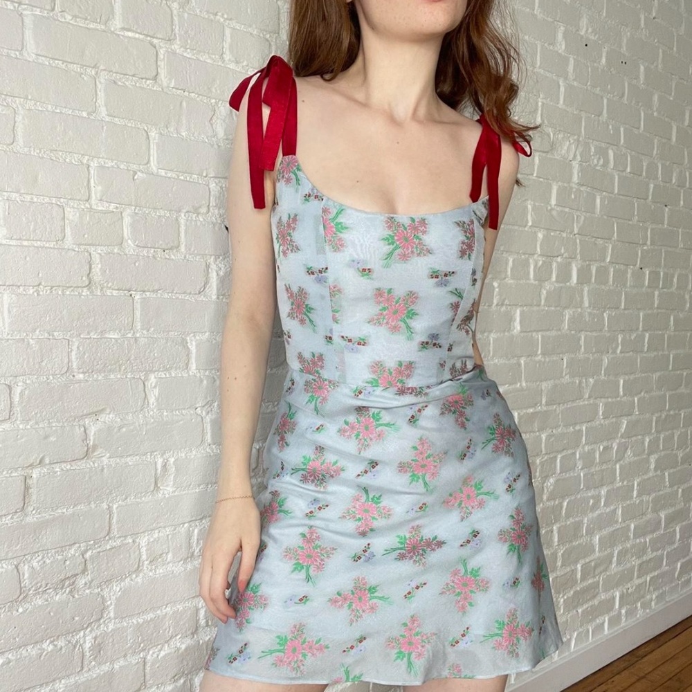Markarian Serafina Blue Floral Corset Dress